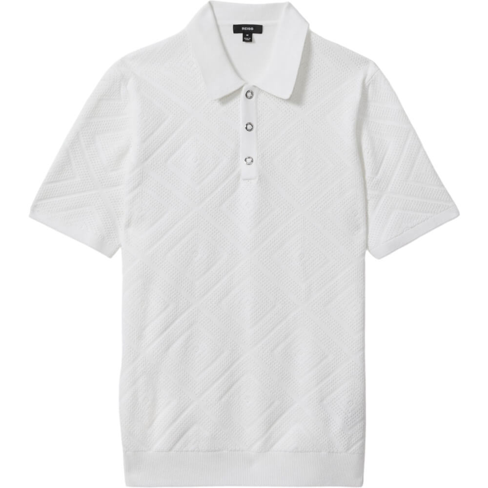 REISS LUPTON Cotton Textured Press Stud Polo Shirt